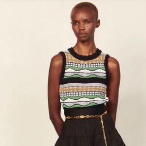 Sandro Black and White Patterned Tank Top